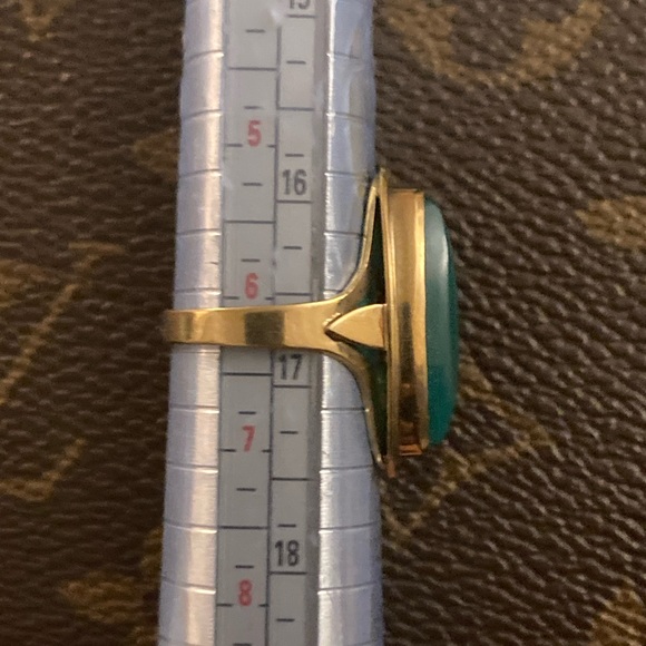 8k Gold Green Chalcedony Ring Navette Vintage - Picture 3 of 11
